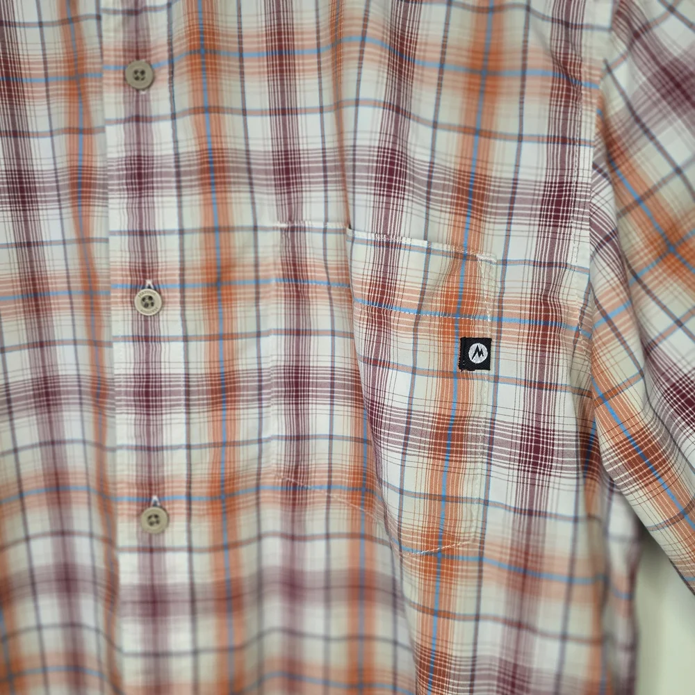 Marmot Men's Plaid Short Sleeve Button-Up Shirt Orange White Small - Picture 3 of 7